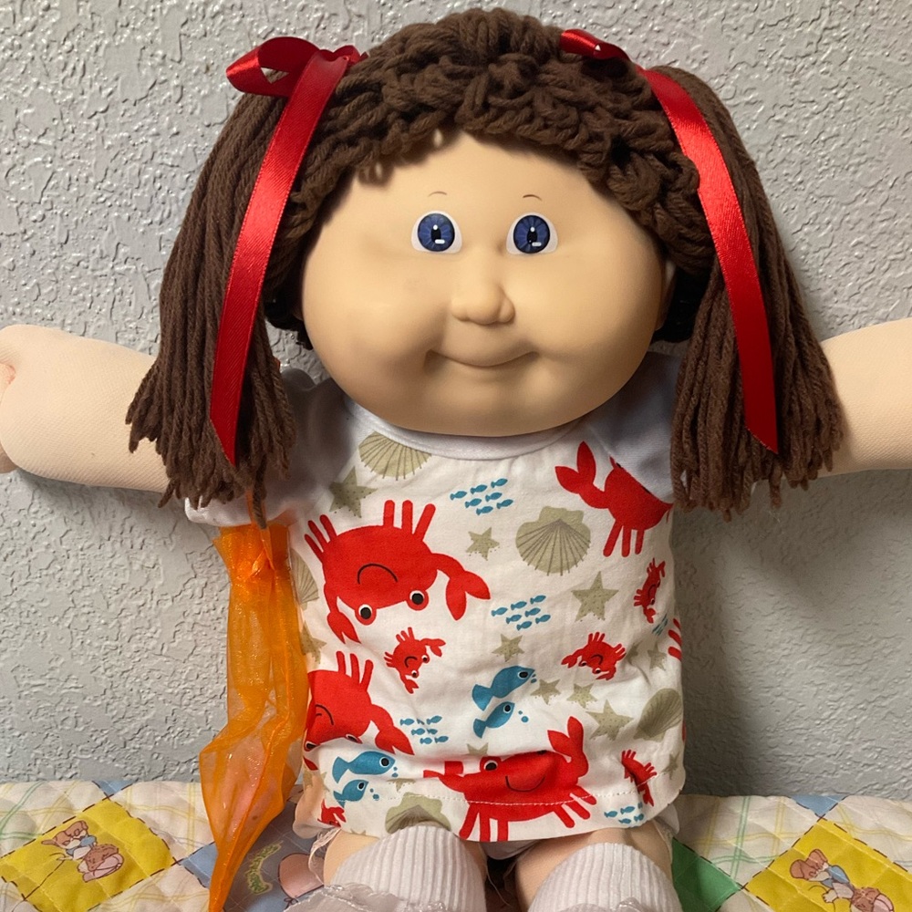 RARE VTG Cabbage Patch Kid Girl Brown Poodle Hair Violet Eyes Head Mold#15 1988